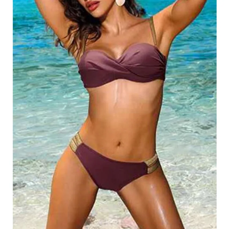

2020 Sexy Solid Color Bikini Women Swimwear Bandeau Biquini Swimsuit Female Bathing Suit Push Up Bikini Set Beachwear