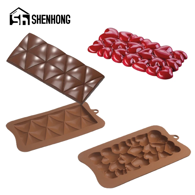 

SHENHONG Chocolate Molds Silicone Heart-Shaped Geometric Texture Candy Block Mould Child Sweety Baking Tools Dessert Bakeware