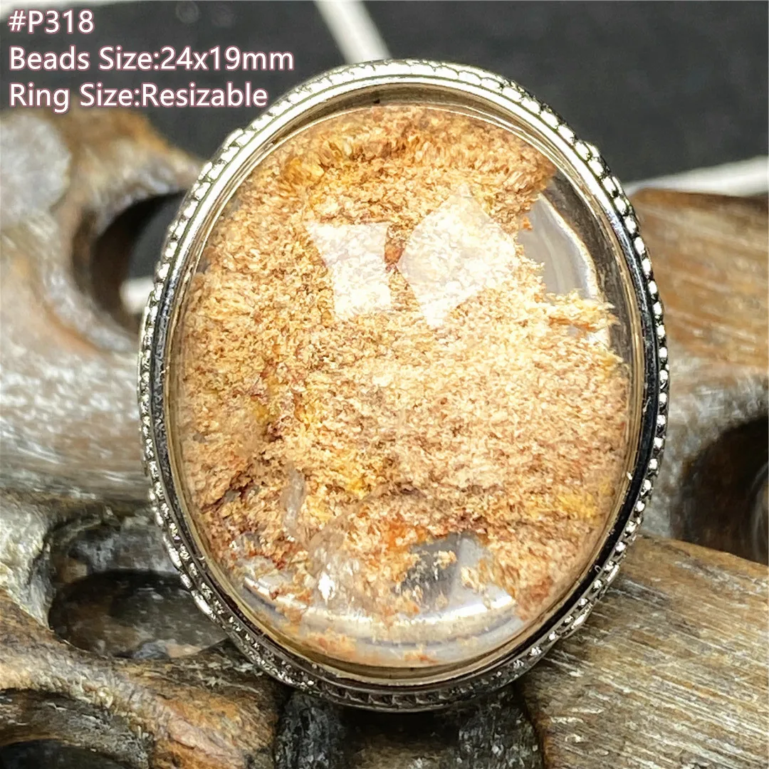 

Real Natural Ghost Phantom Quartz Crystal Ring For Man Ring Beads Healing Wealth Luck Stone Silver Adjustable Ring Jewelry AAAAA