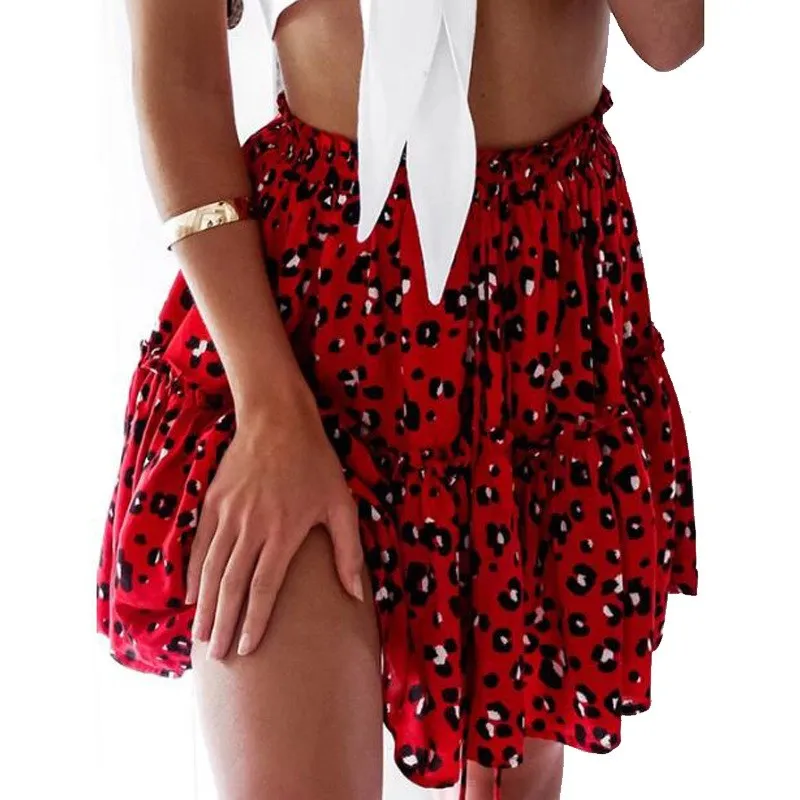 Женская хлопковая мини-юбка с оборками леопардовым принтом | одежда