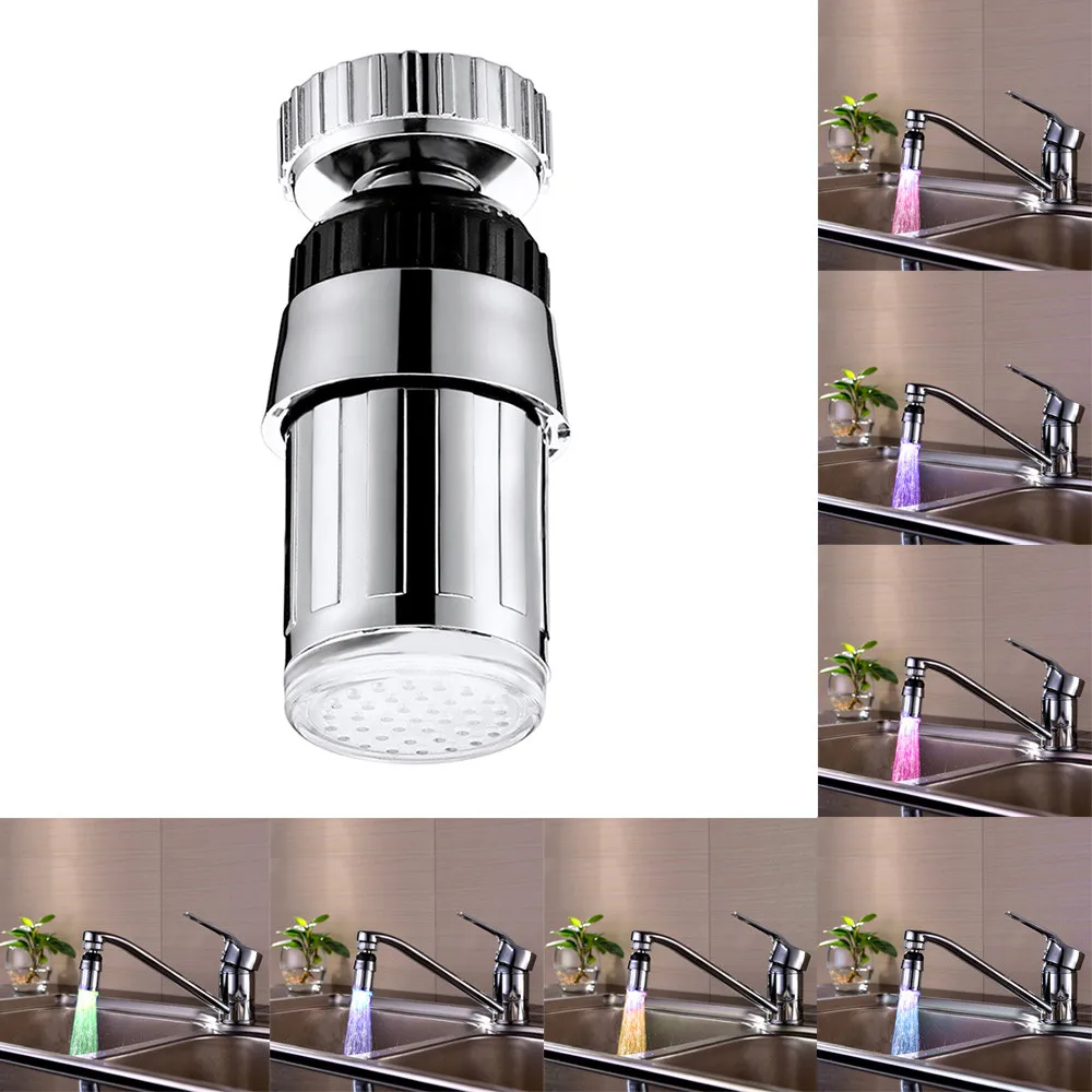 

Adjusting 360 Rotate Kitchen Sink 7Color Change Water Glow Water Stream Shower LED Faucet Taps Light Water Sprayer Nozzle 2021
