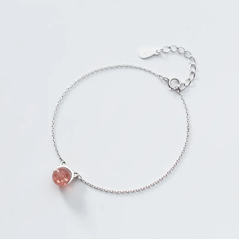 Женский браслет с клубничкой и кристаллом Trusta однотонный из 100% стерлингового