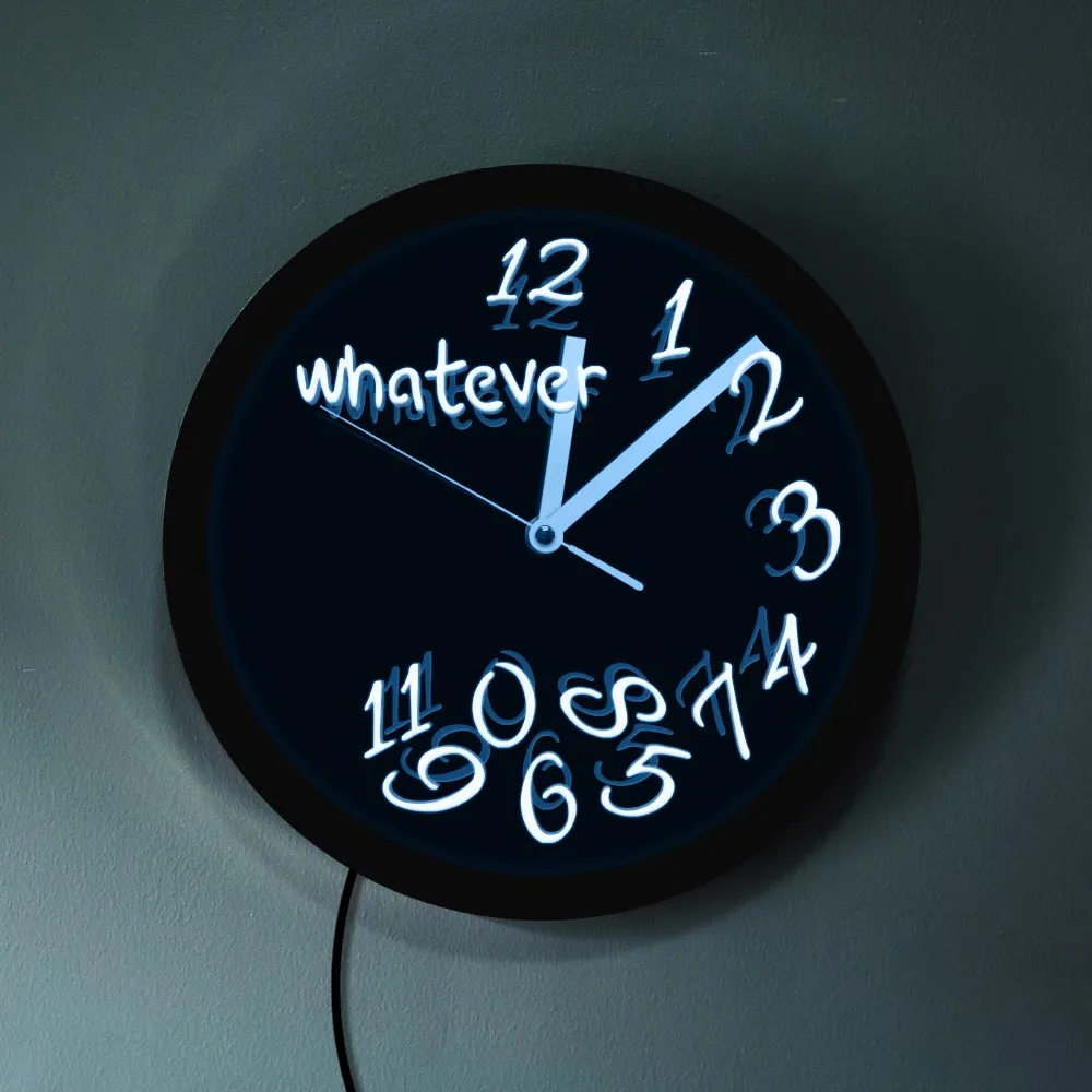 Whatever You Are Late Anyway LED Neon Effect Wall Clock Modern Design Sleepy Light Color Changing Wall Light