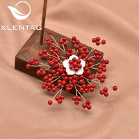 xlentag natural fresh water pearl hand made pentagonal coral brooch women luxurious and fine jewelry wedding party gift go0376