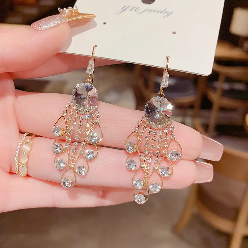 

Ins Hot Sale Luxury 14K Real Gold High-quality Crystal Tassel Personality Stud Earrings for Women Cubic Zircon ZC Earrings