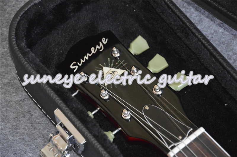 

China Suneye Standard Electric Guitar Red Tiger Grain Glossy Finish Guitarra Electrica With Cream Pickguard & Guitar Case