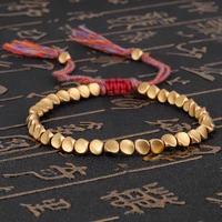 handmade tibetan buddhist braided cotton copper beads lucky rope bracelet bangles for women men thread bracelets jewelry gift