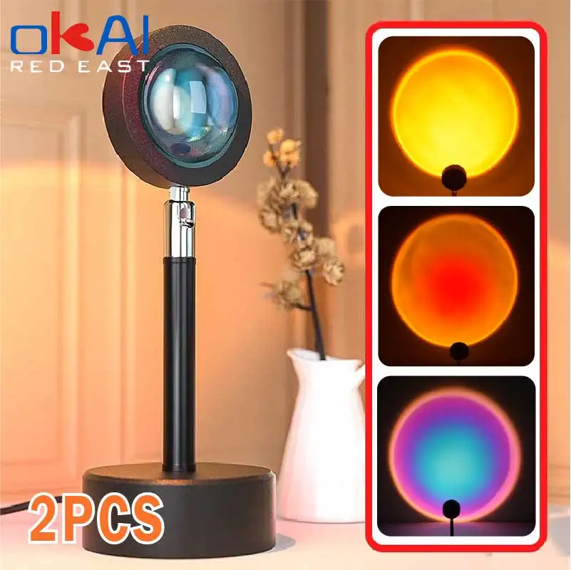 USB проектор с радужным закатом красный светодиодный ночник проекционный