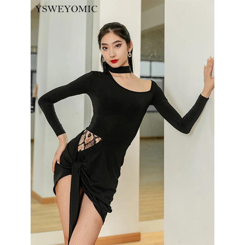 

Dancebaby Latin Dance Skirt Practice Clothes Women new suit Professional Autumn Winter Long-sleeved Latin Salsa Dance Dress