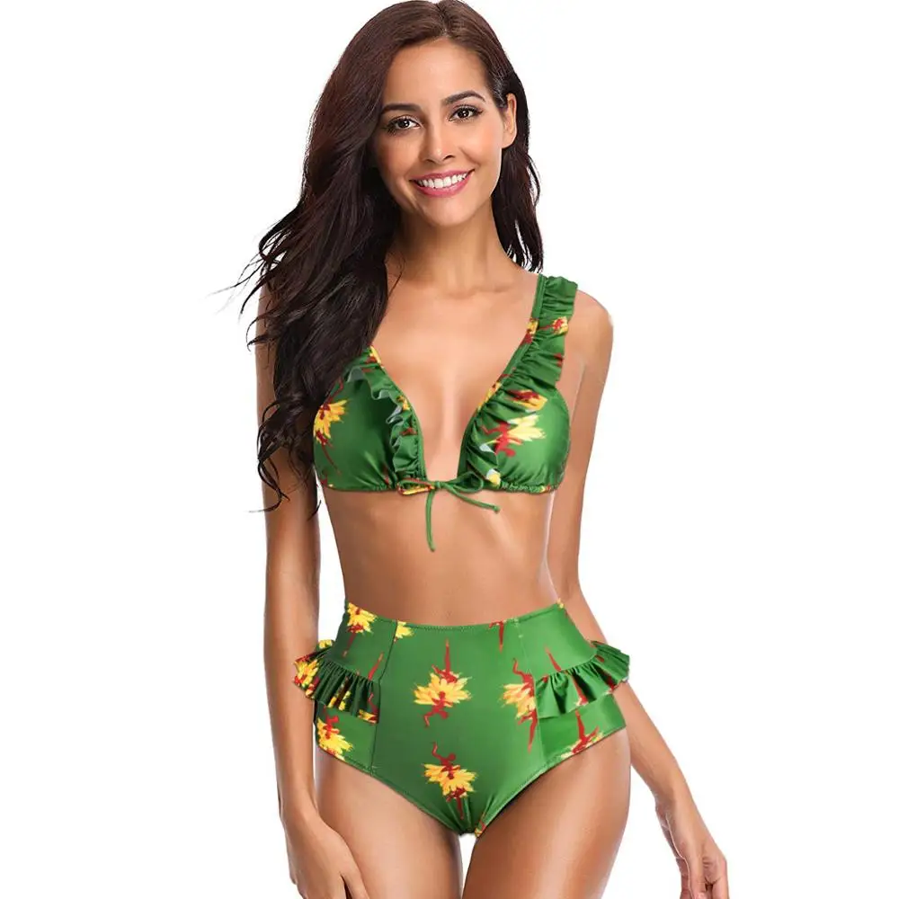 Купальник с высокой талией воланом укороченным бикини|Комбинезоны| |