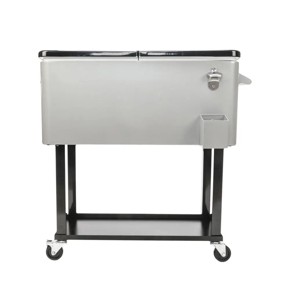 

80QT Iron Spray Frozen Trolley Cooler with Iron Spray Plastic Shelf Tray With Two Directional Wheels