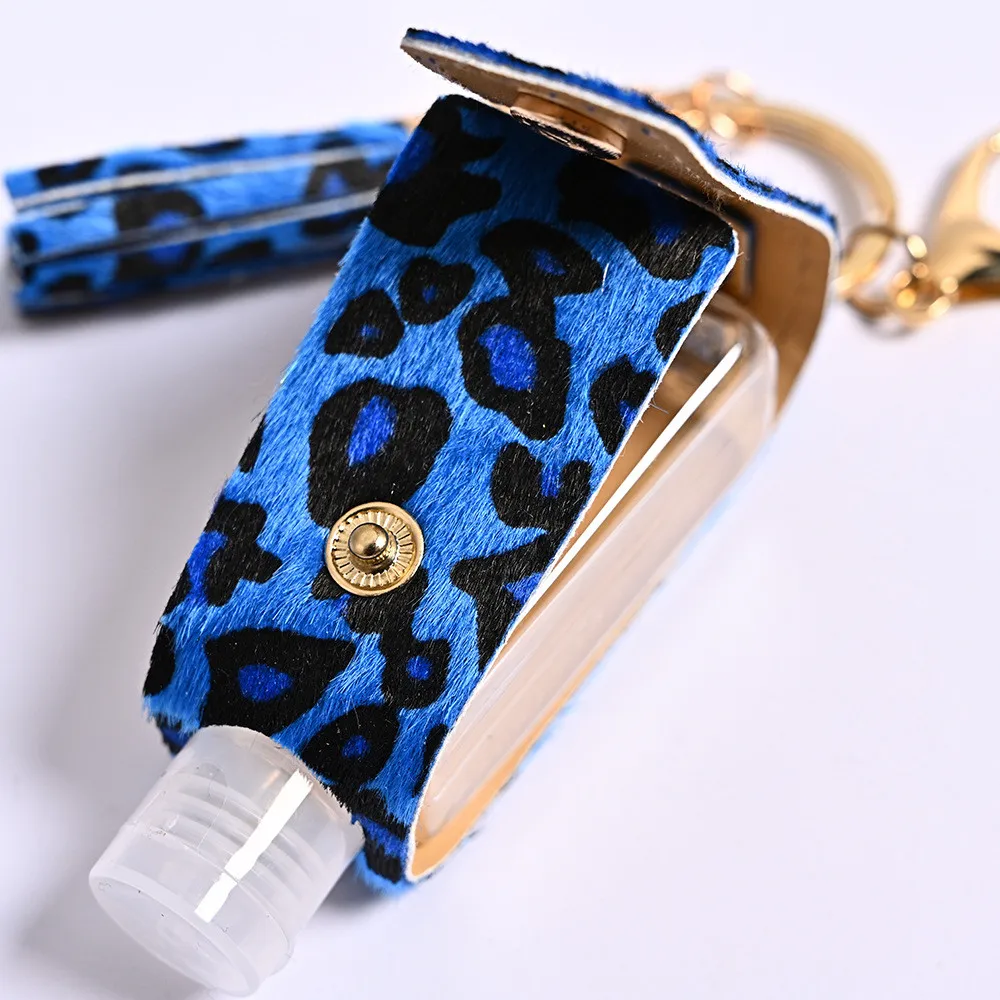 

30ml Leopard T-shaped Hand Sanitizer Pu Leather Keychain Holder Refillable Container Flip Reusable Travel Bottle With Tassel