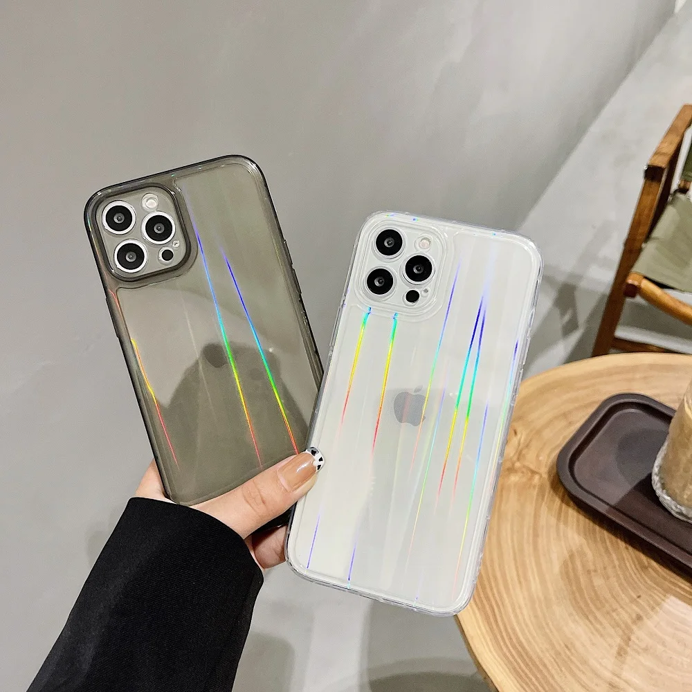

Clear Gradient Laser Aurora Rainbow Phone Case For iPhone 11 12 Pro Max XS Max XR X 7 8 Plus SE 2020 Solid Color Soft TPU Cover