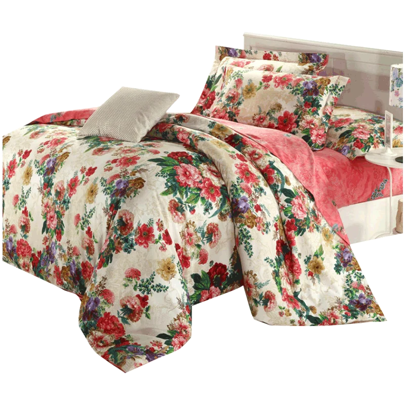 

Комплект постельного белья, постельное белье для двуспальной кровати, хлопковая простыня с цветочным рисунком, мягкий теплый комплект подо...