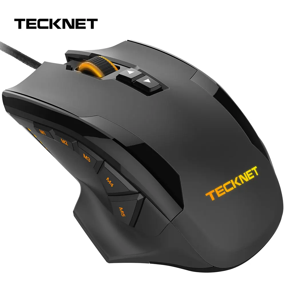 Игровая мышь TeckNet HYPERTRAK с программируемым лазерным сенсором высокой точности, 16400 DPI, 10 кнопками, возможностью настройки веса.