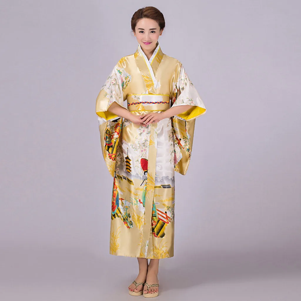 

Women's Print Kimono Robe Traditional Japanese Dress Photography Cosplay Costume F40