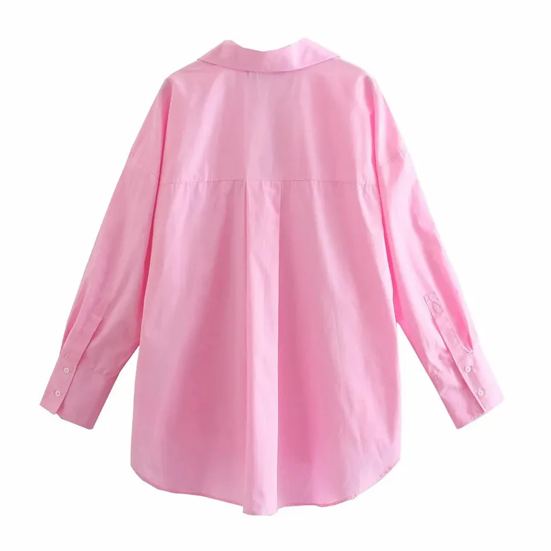 

2021 Summer Women Pink Blouse New Long Sleeve Simple Shirts Office Lady Female Top Single Breasted Turn Down Collar Blouses