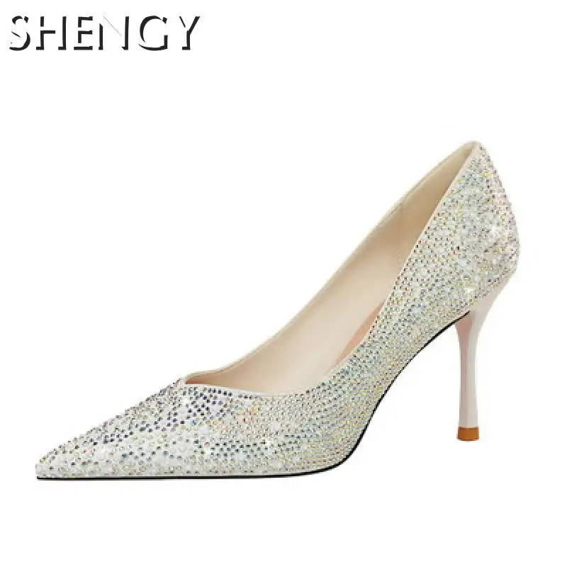 

Fashion Women's High Heels Small Rhinestone Thin Heel Elegant High Heels Ladies Office Formal Dress Females High Heels Women