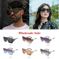 wholesale oversized square alloy sunglasses women fashion one piece gradient wide legs eyewear men shades uv400 nail sun glasses