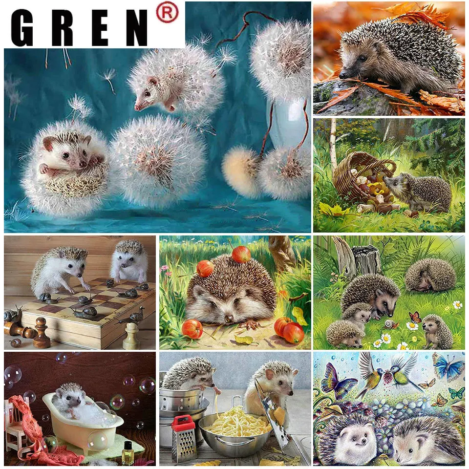 Алмазная живопись GREN 5D сделай сам картина с изображением животных ежика