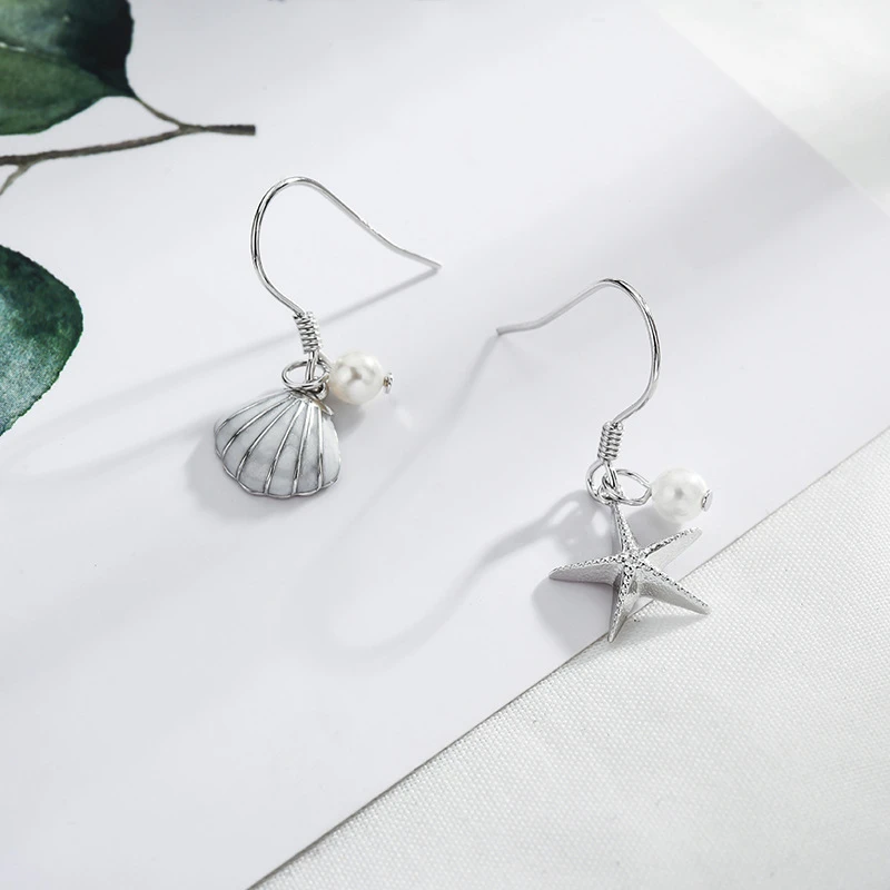 

Delicate Jewelry Starfish Earrings Personality Asymmetrical Fashion Simulated Pearl Dangle Earrings For Party Gifts