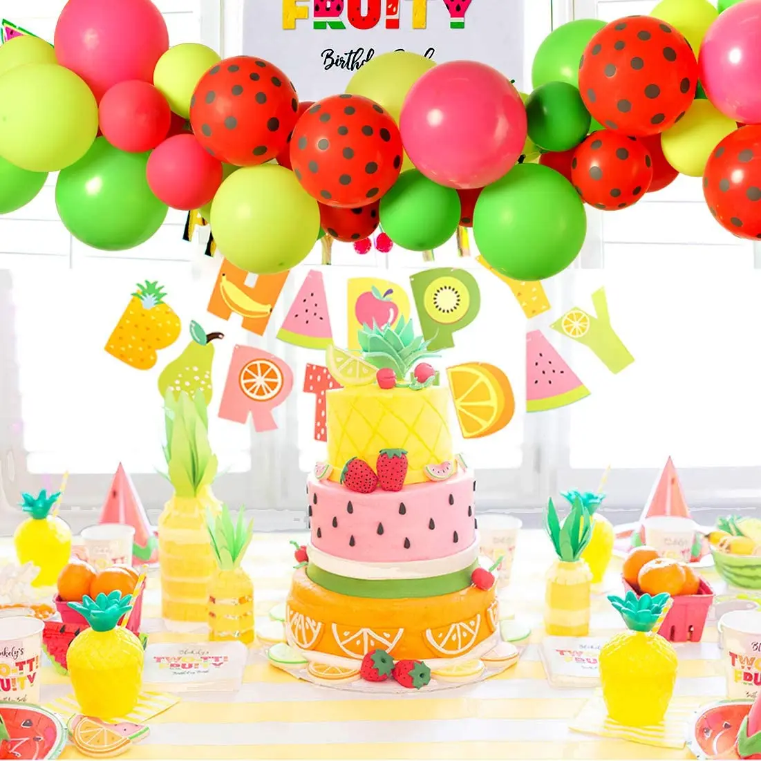 Twotti Frutti-Suministros de decoraci&oacute;n para fiestas, Kit de guirnalda de arco de globos de aluminio de fruta para cumplea&ntilde;os de ni&ntilde;a, Baby Shower-3