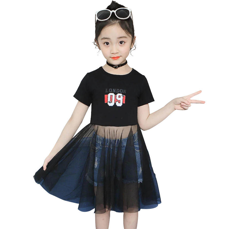 Детское Сетчатое платье с буквенным принтом на возраст 6 8 10 12 14|Комплекты одежды