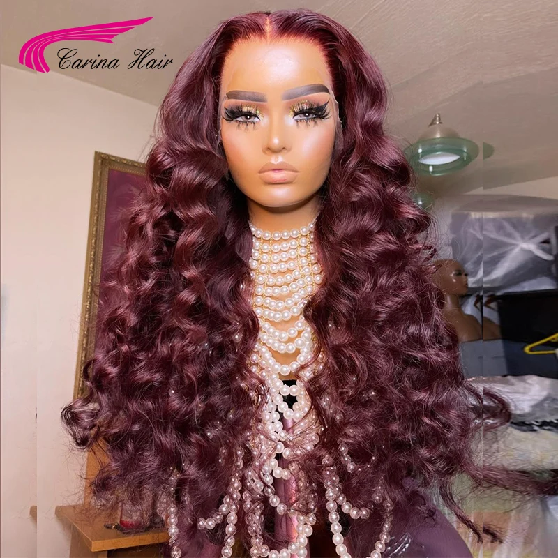 Парик 99J из натуральных человеческих волос на сетке спереди цвет красного вина 13x