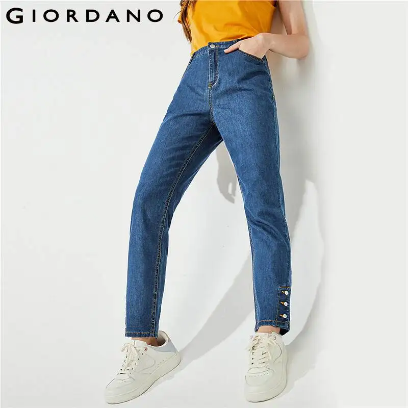 

Джинсы женские Giordano, прямые с высокой посадкой и манжетами на пуговицах, длиной до щиколотки, на молнии, с несколькими карманами, тонкие, мод...