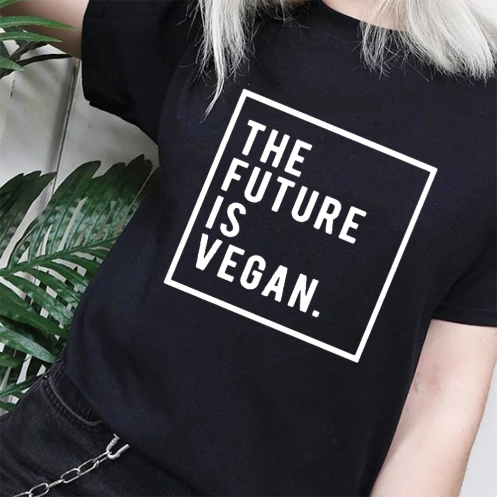 Женская футболка с принтом The Future Is Vegan повседневная Винтажная в стиле Харадзюку