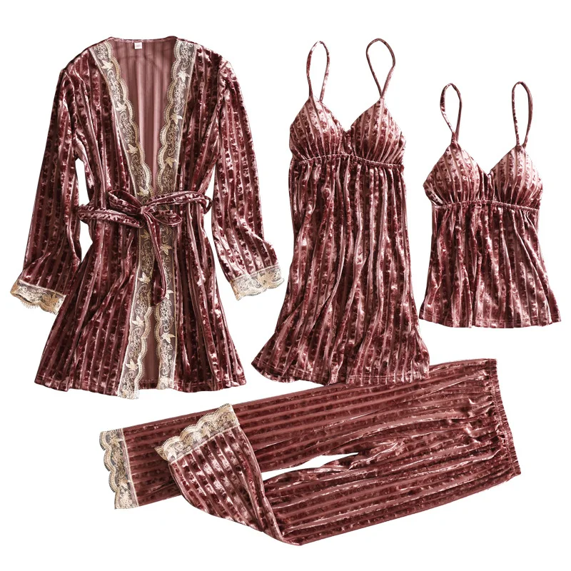 Сексуальная пижама Angel Secret женский новый золотой бархатный костюм из четырех