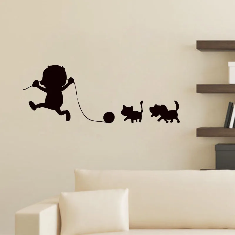 Настенная Наклейка для маленьких мальчиков играющих с домашними животными