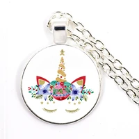 flower power unicorn christmas necklaces snowman deer bell christmas tree pendant jewelry accessories lovely xmas gifts