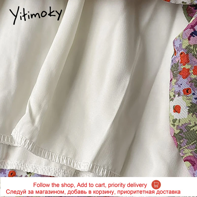 

Yitimoky Print Spaghetti Strap Dresses for Women Spring 2021 Korean Style Office Lady Shirring Empire A-Line New Fashion Dress