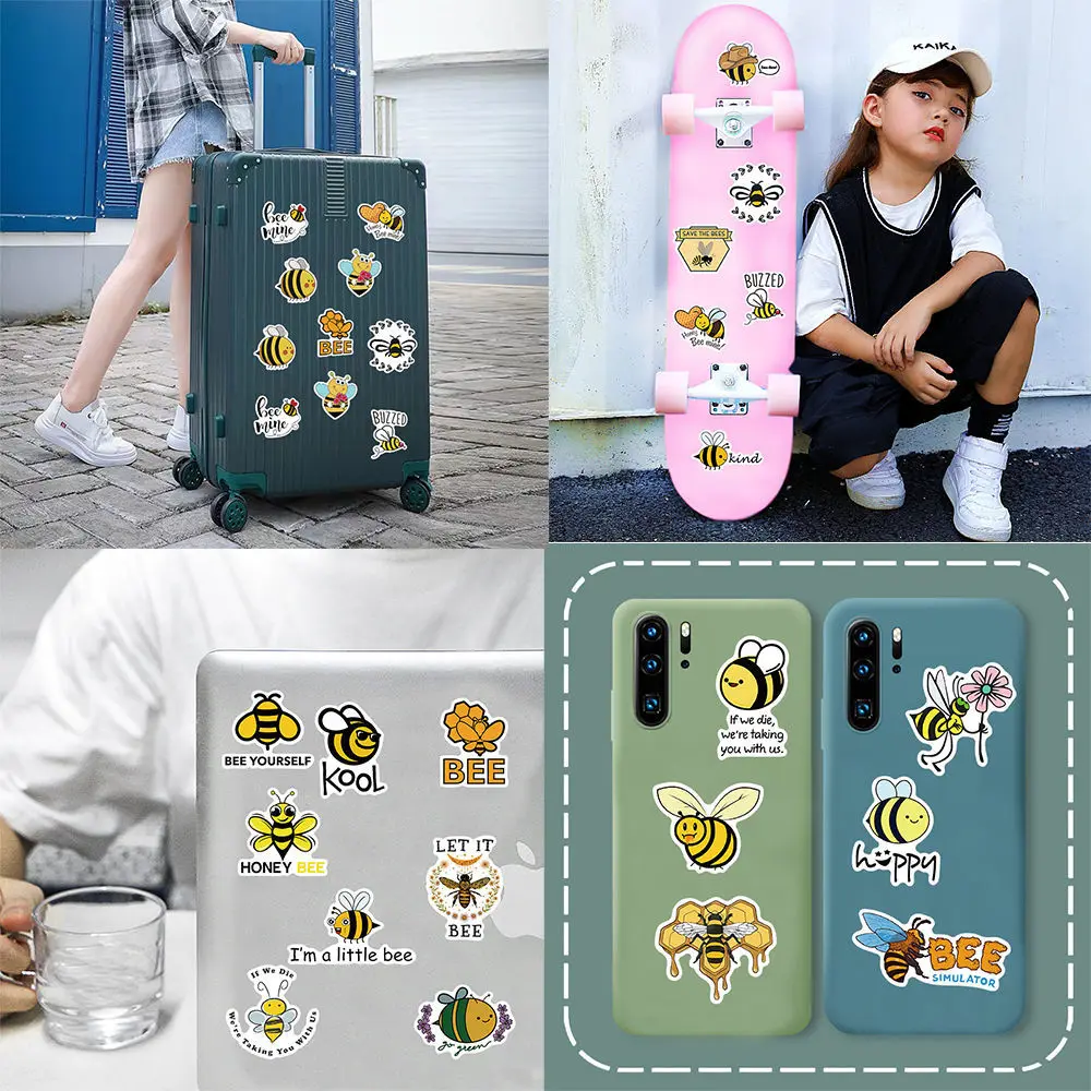 

XTZ013 50 Pieces of Inspirational Little Bees English Alphabet Graffiti Stickers For Car Motorcycle Suitcase Waterproof Stickers