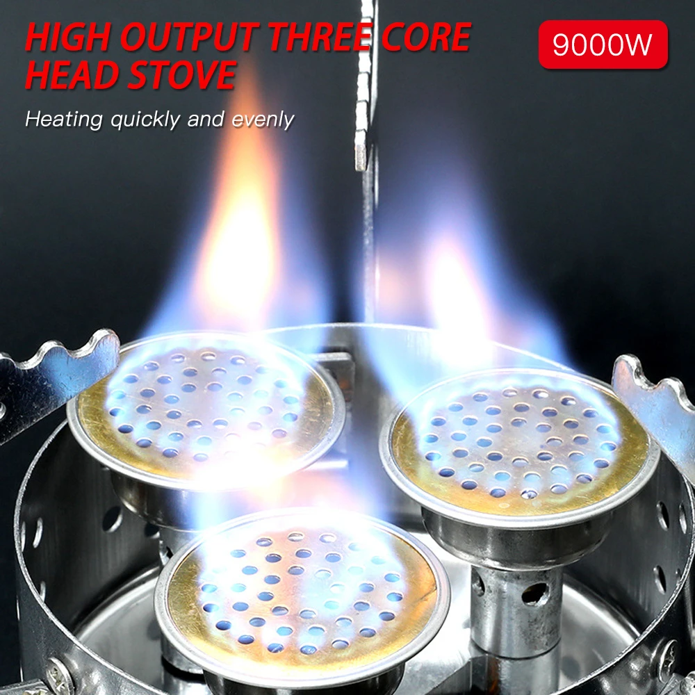 

9000W High Power Camping Outdoor Stove Portable Three Core Head Camp Stove with Steel Braided Hose Windproof Gas Stove Burner