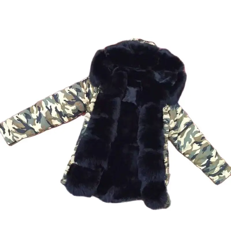 Камуфляжная модная зимняя парка MR с мехом Съемный Черный Лисий воротник и