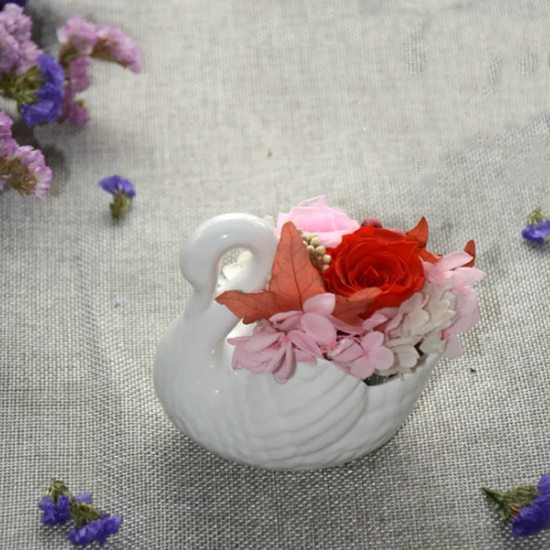 

Dried Flower Preserved Fresh Rose Romantic Swan Ornament Birthday Wedding Decoration Supplies Gifts Mariage Home Decor Christmas
