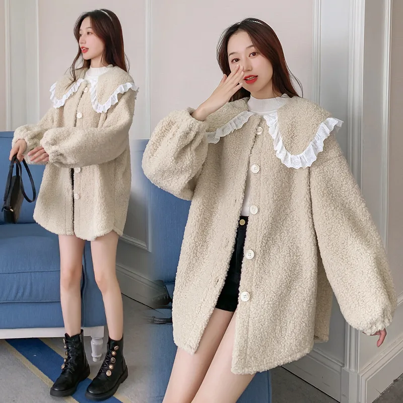 

Одежда для беременных женщин детский воротник пальто из меха ягненка женская осень/зима 2020 новая Корейская свободная и универсальная одежд...