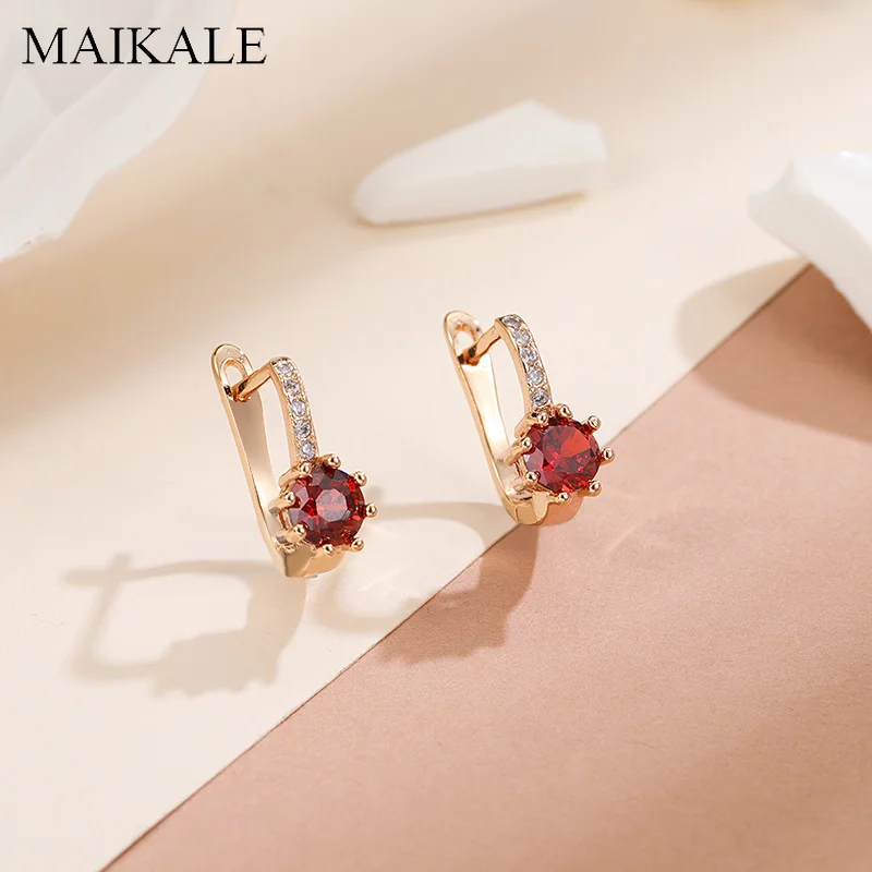 Женские серьги гвоздики MAIKALE Классические круглые с разноцветным цирконием