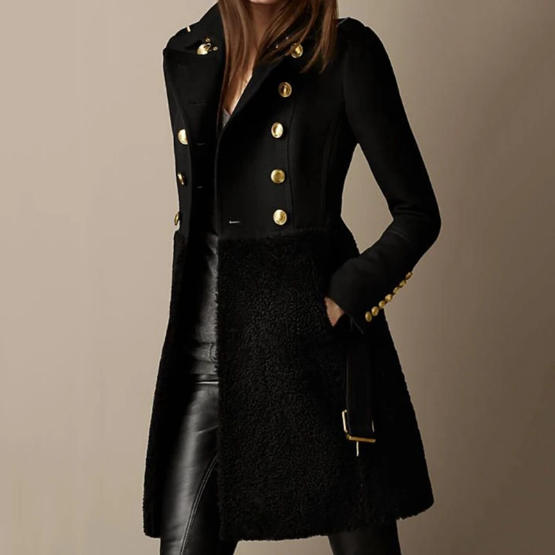 

Wepbel Autumn Blends Coats Outwear Jackets Autumn Leisure Coat Jackets Slim-Fitting Patchwork Woolen Coat Trench for Women