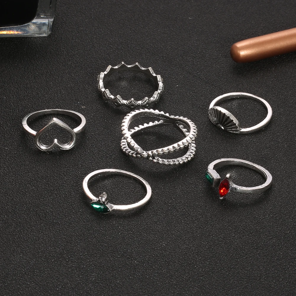 6 шт./партия женское сердце в виде ракушки Корона Boho набор колец с кристаллами