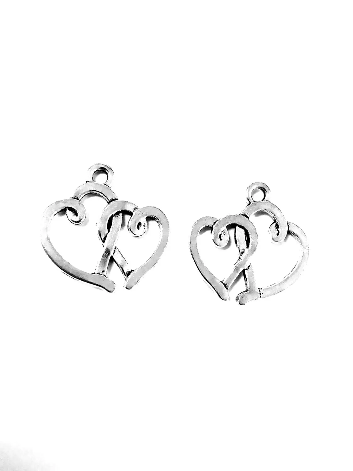 

50pcs Double love hearts charms pendant 19x19mm antique silver ornament accessories jewelry making DIY base material