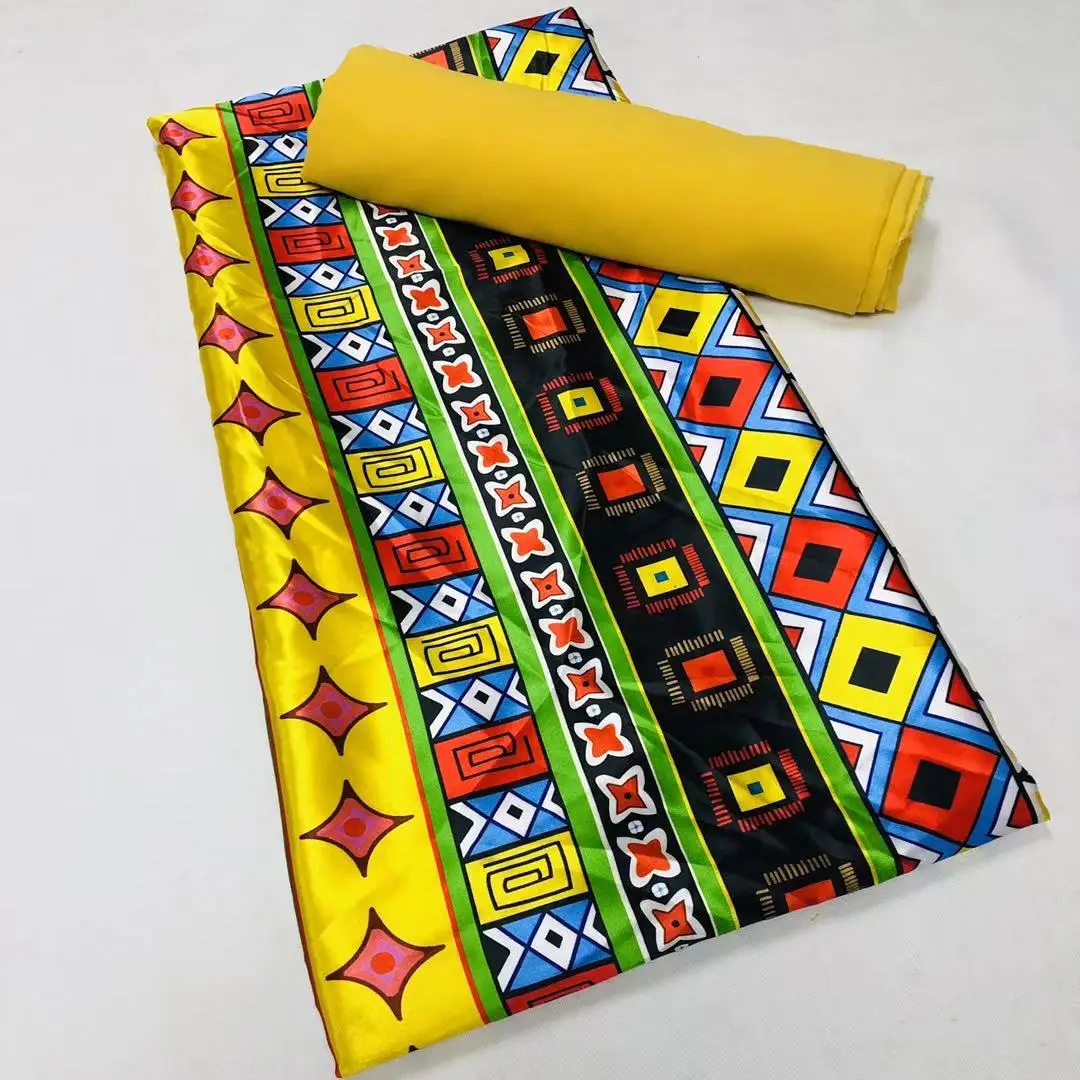 

Charming African Fabric Soft Satin Silk With Chiffon Fabric For Women Dress Silk Satin Wax Prints Fabric 4+2yards/pcs BM48641