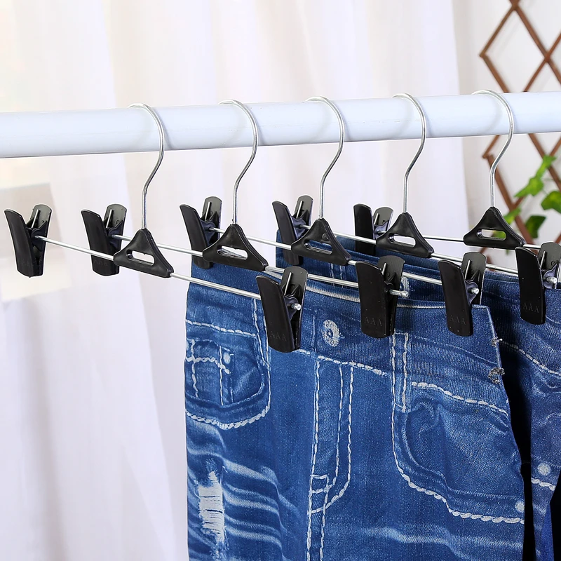 

15 pieces of household black 28cm plastic clothes hanger with clip clothes hanger multifunctional pants hanger pants clip