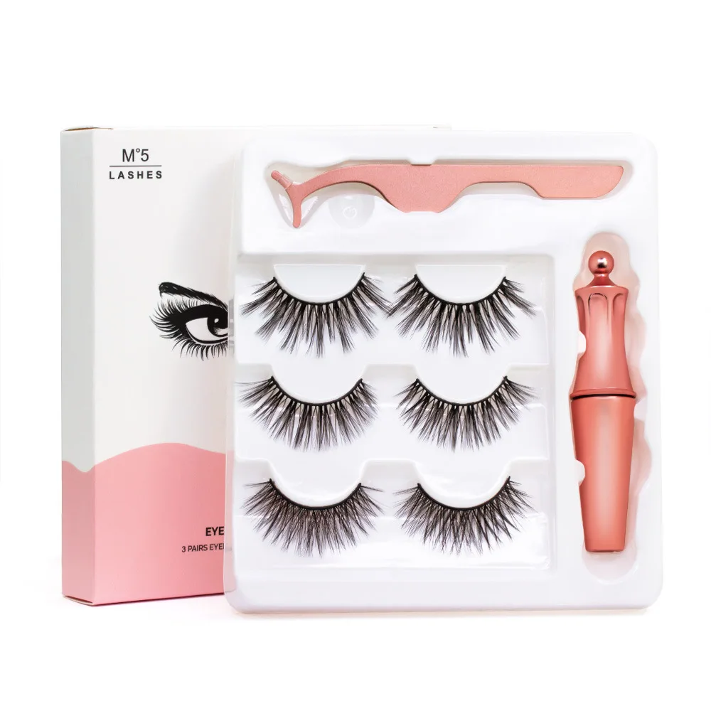 

New Magnetic False Eyelashes, Three Pairs of False Eyelashes Set, Magnetic Eyeliner, Eyelash Clip Set Mink Eyelashes
