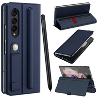with magnetic s pen slot holder for samsung galaxy z fold 3 5g 2021 case luxury leather built in stylus pen slot holder case