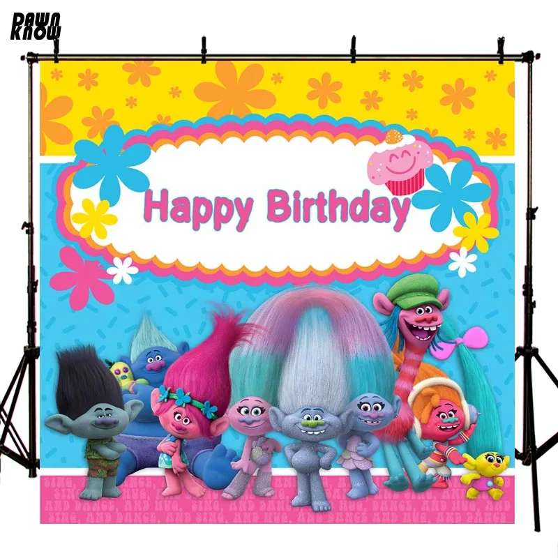Фон для фотосъемки с изображением героев мультфильмов DreamWorks Trolls детский фон