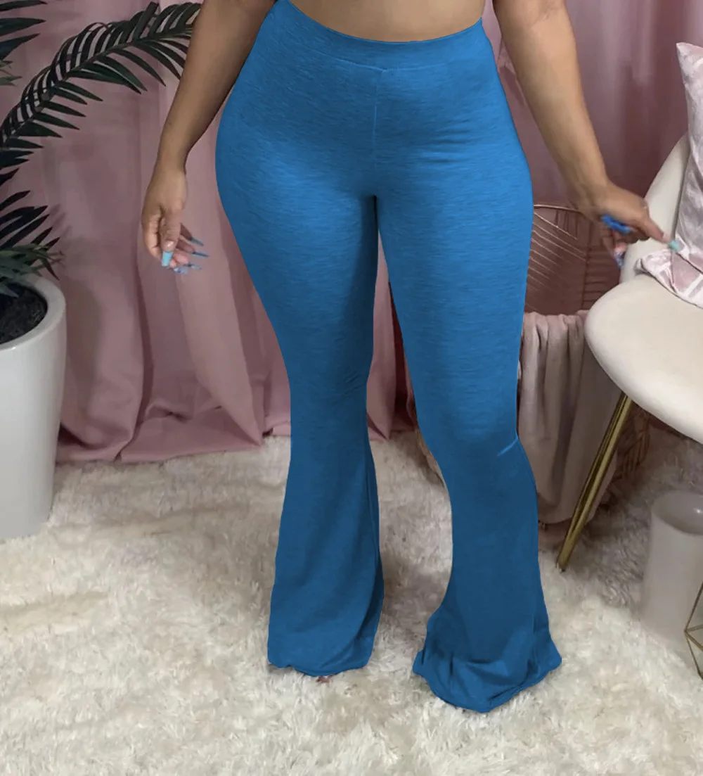 

Women's Clothing Summer 2021 Casual Cotton Solid Color HIGH Flare Pants Full Length Pants for Women