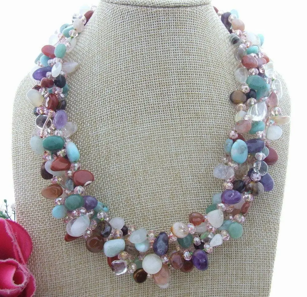 Ожерелье-чокер с 5 цветными кристаллами и авантюрином, с верхним просверленным вентилятором